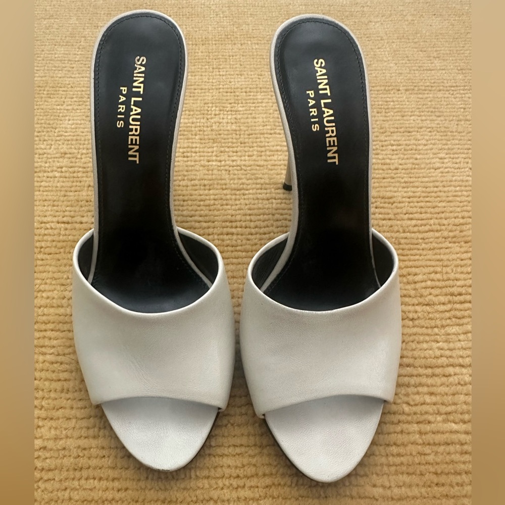 Authentic Saint Laurent Women's White Heeled Mules